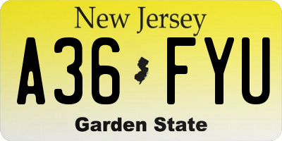 NJ license plate A36FYU