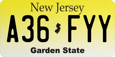 NJ license plate A36FYY