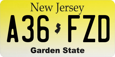 NJ license plate A36FZD
