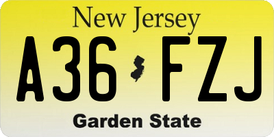 NJ license plate A36FZJ