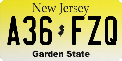 NJ license plate A36FZQ