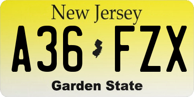 NJ license plate A36FZX