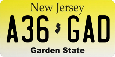 NJ license plate A36GAD