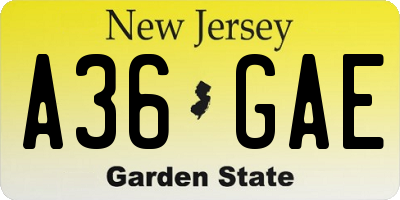 NJ license plate A36GAE
