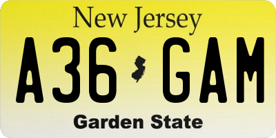 NJ license plate A36GAM