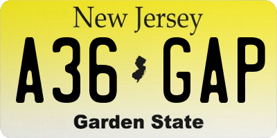 NJ license plate A36GAP