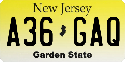 NJ license plate A36GAQ