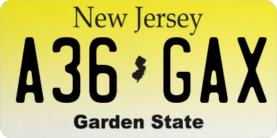 NJ license plate A36GAX