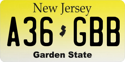 NJ license plate A36GBB