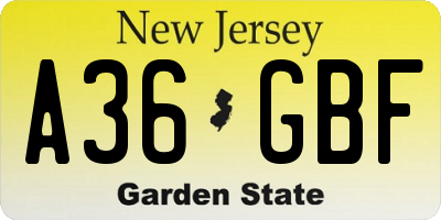 NJ license plate A36GBF