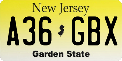 NJ license plate A36GBX