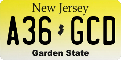 NJ license plate A36GCD