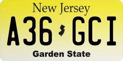 NJ license plate A36GCI