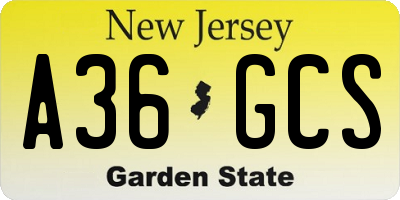 NJ license plate A36GCS