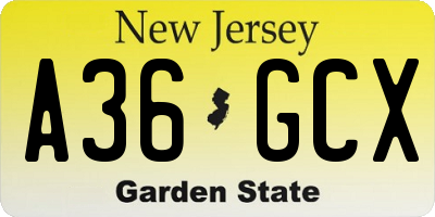 NJ license plate A36GCX