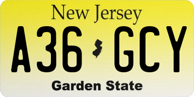 NJ license plate A36GCY
