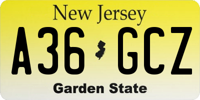 NJ license plate A36GCZ