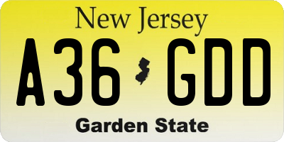 NJ license plate A36GDD