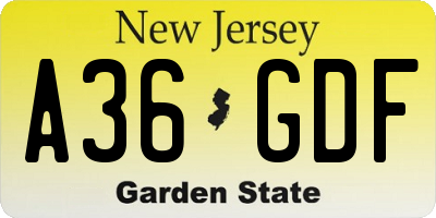 NJ license plate A36GDF