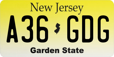 NJ license plate A36GDG