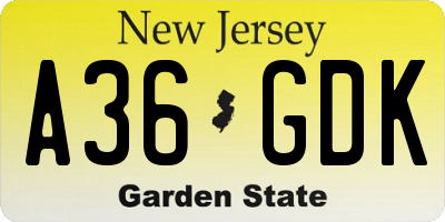 NJ license plate A36GDK