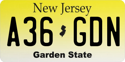 NJ license plate A36GDN