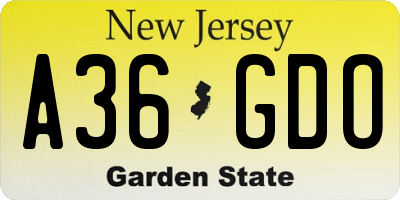 NJ license plate A36GDO