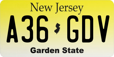 NJ license plate A36GDV