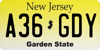 NJ license plate A36GDY