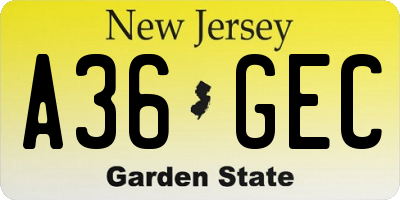 NJ license plate A36GEC