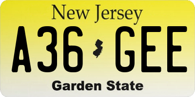 NJ license plate A36GEE