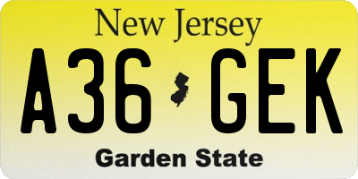NJ license plate A36GEK