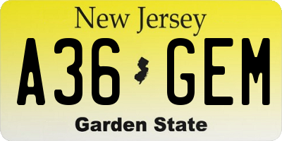 NJ license plate A36GEM