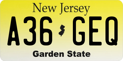 NJ license plate A36GEQ