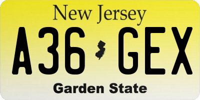 NJ license plate A36GEX