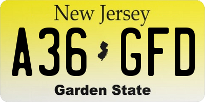NJ license plate A36GFD