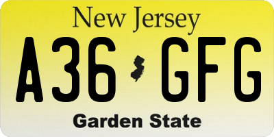 NJ license plate A36GFG