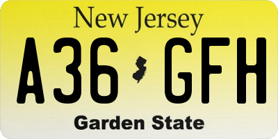 NJ license plate A36GFH
