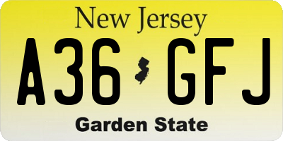 NJ license plate A36GFJ