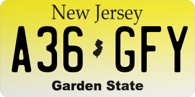 NJ license plate A36GFY