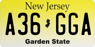 NJ license plate A36GGA