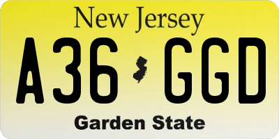NJ license plate A36GGD