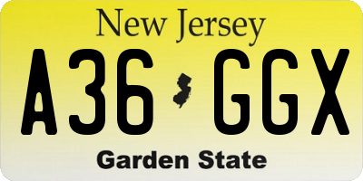 NJ license plate A36GGX