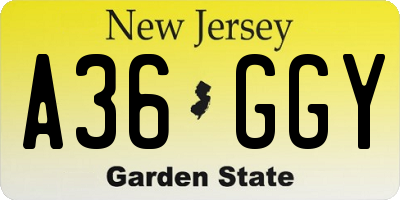 NJ license plate A36GGY