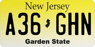 NJ license plate A36GHN