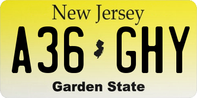 NJ license plate A36GHY