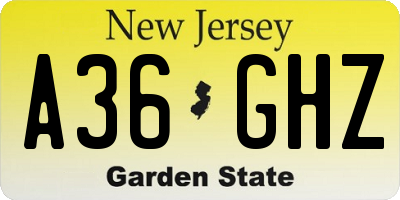 NJ license plate A36GHZ