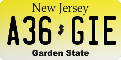 NJ license plate A36GIE