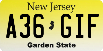 NJ license plate A36GIF