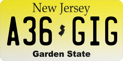 NJ license plate A36GIG